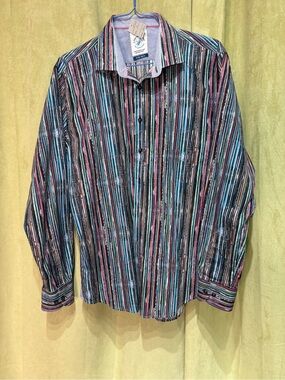 Men's Multicolor Vertical Stripe Button-Down Shirt by A Fish Named Fred